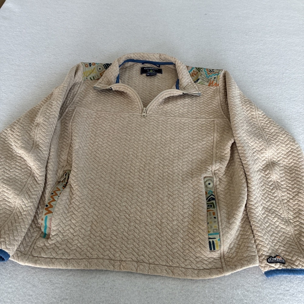 Chubbies‎ The Sandstorm Quilted Sweatshirt Beige Chevron Quarter 1/4 Zip Medium